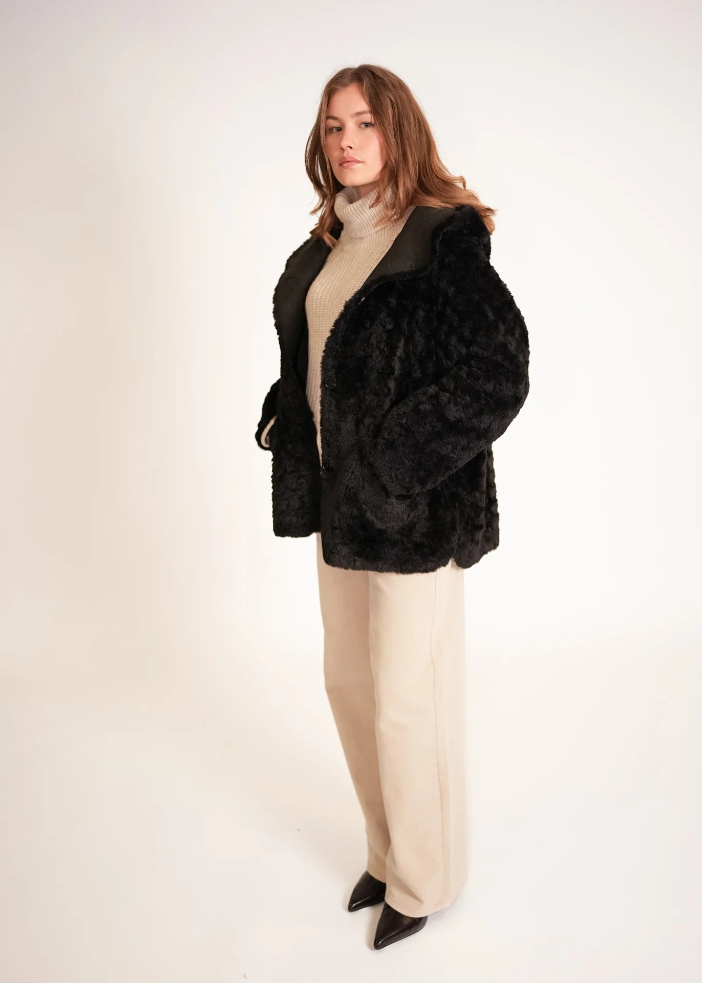 Veste teddy longue à capuche