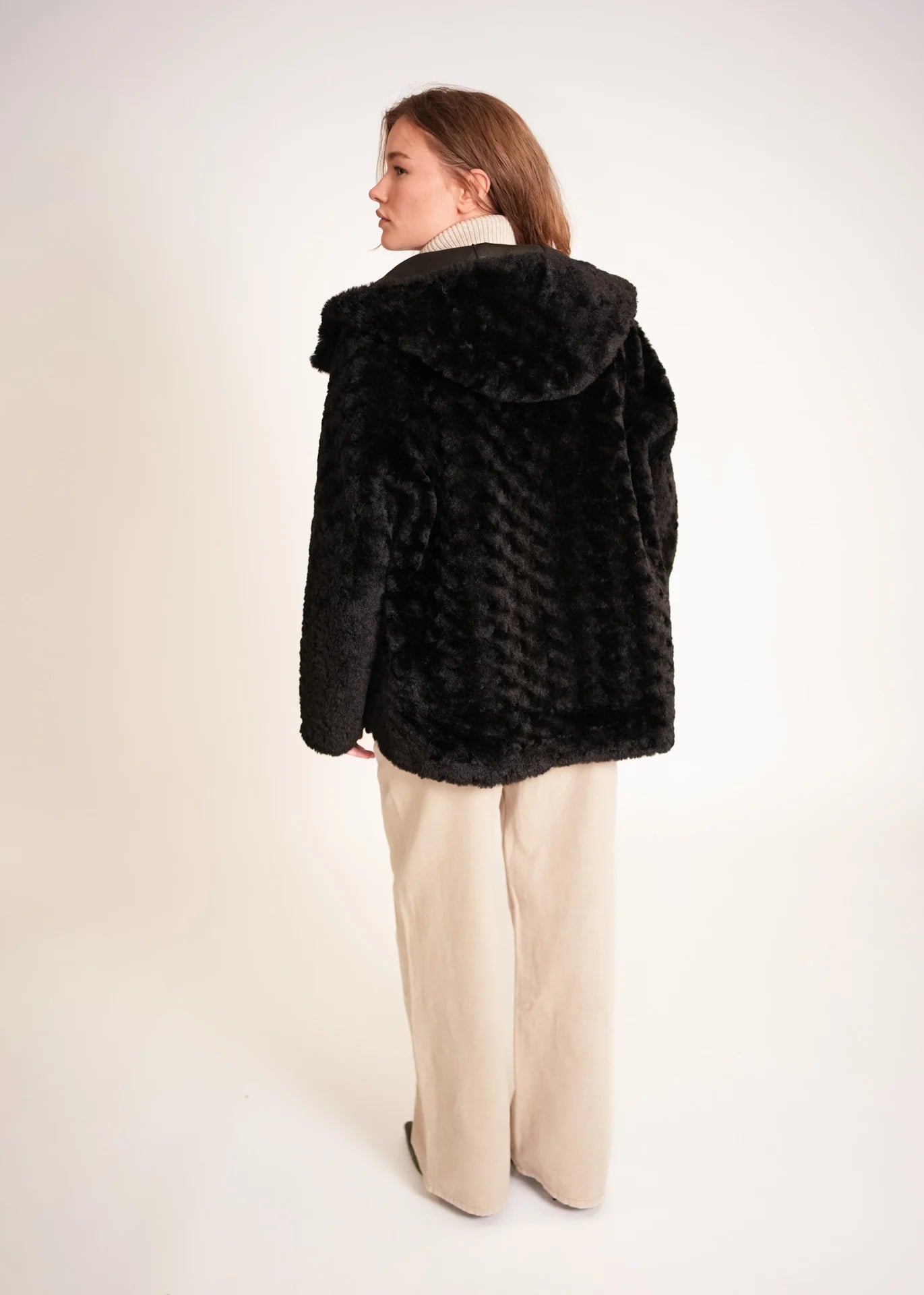 Veste teddy longue à capuche