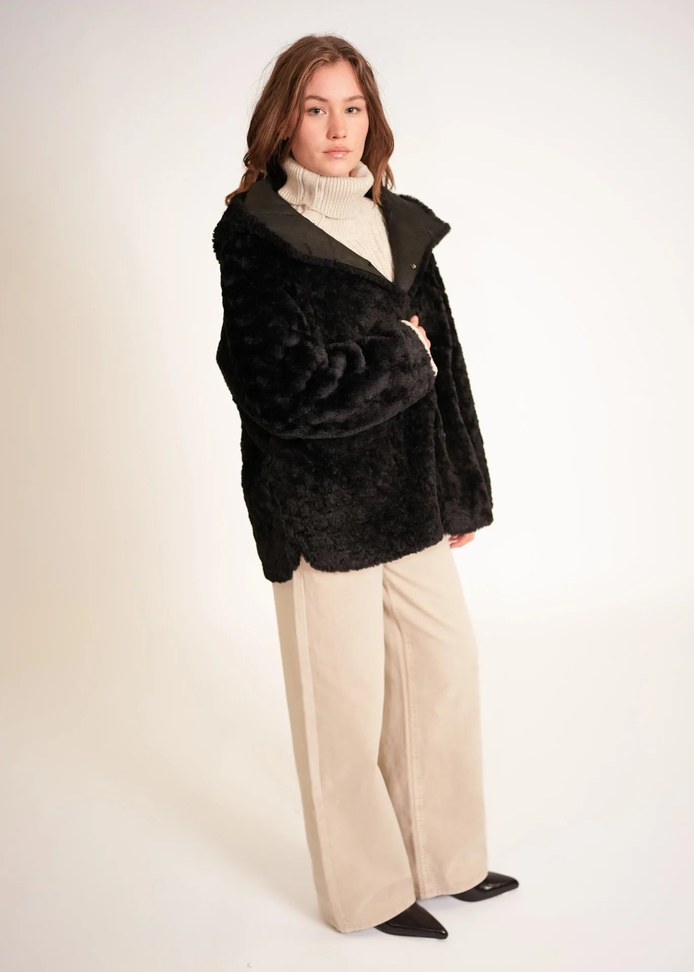 Veste teddy longue à capuche