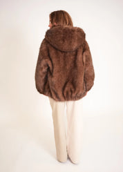 Faux Fur Jacke mit Kapuze