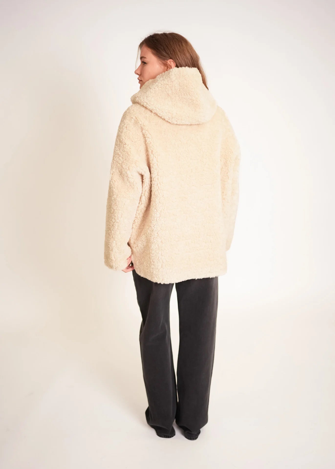 Veste teddy longue à capuche