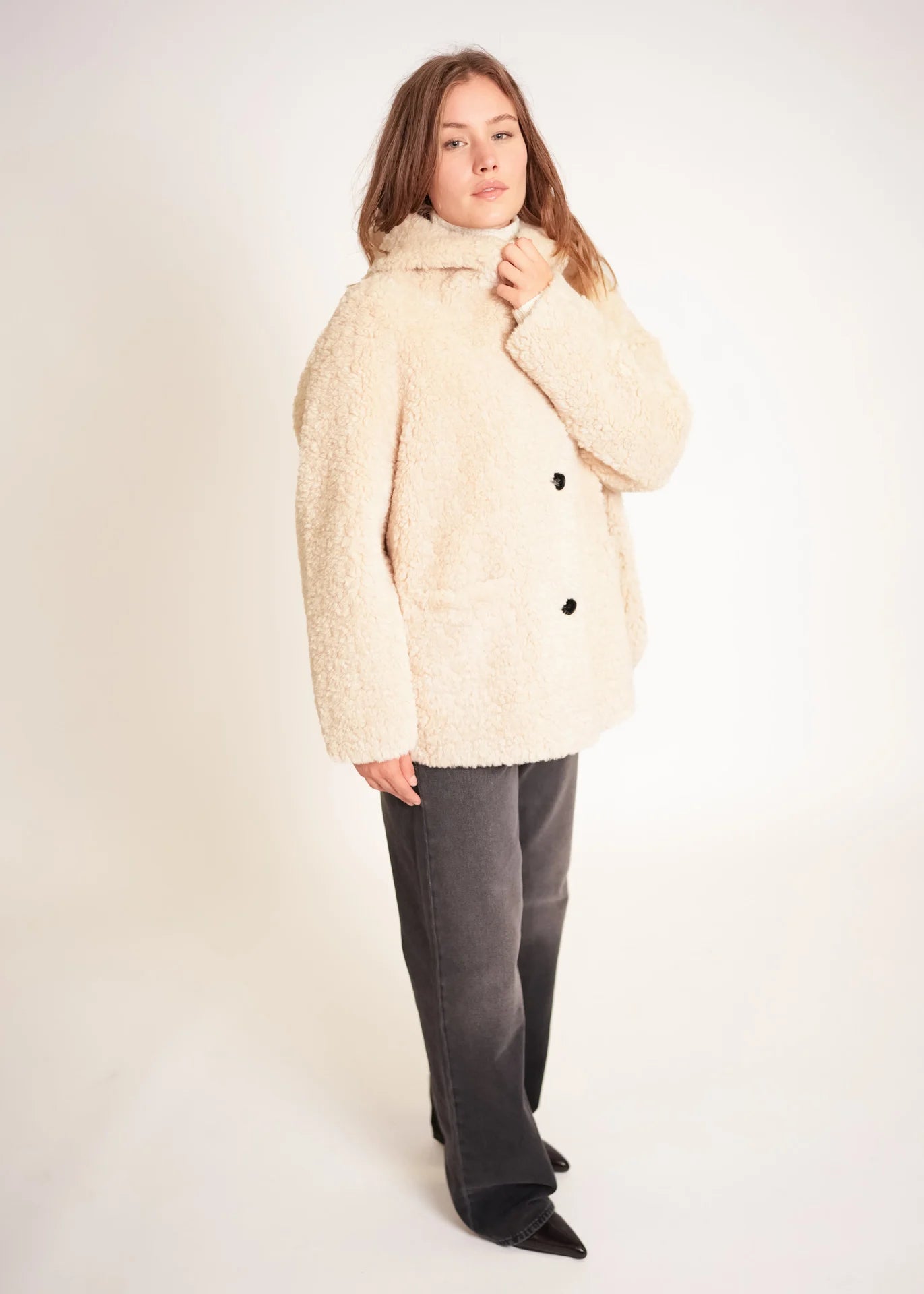 Veste teddy longue à capuche