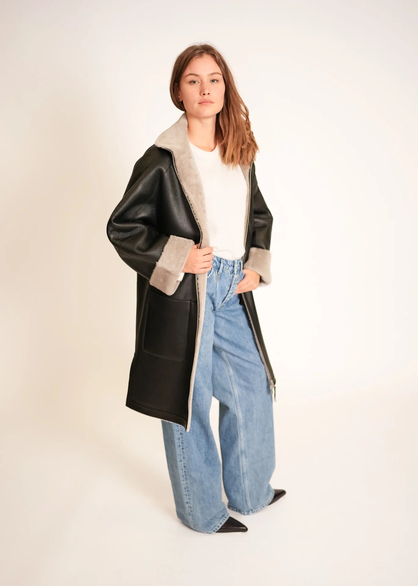 Manteau en peau lainée